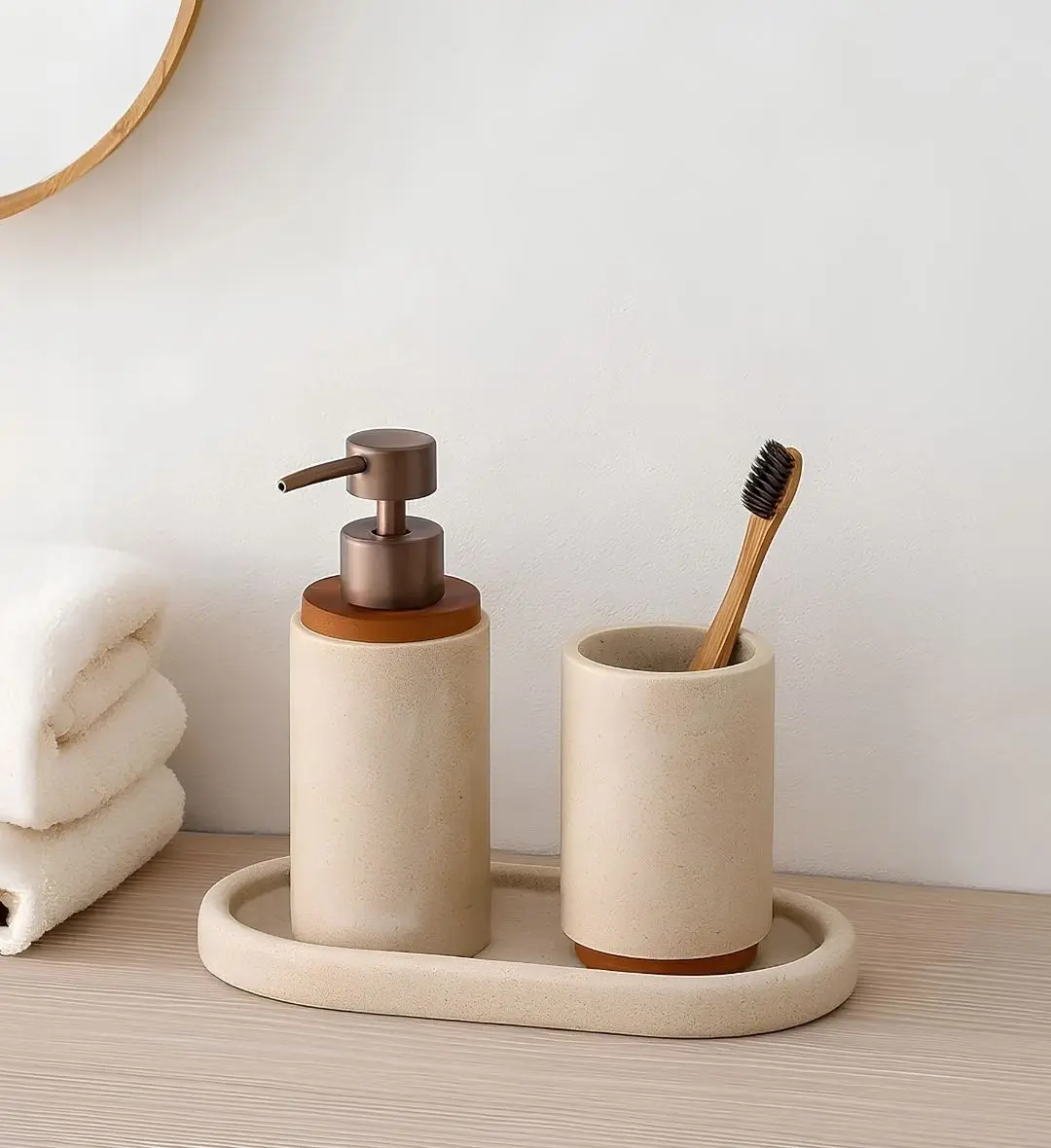 Bath Set 3pcs | Soap Dispenser, Toothbrush Holder & Tray – 4600 (Soap Dispenser: 7.2 × 7.2 × 18cm (230 ml); Toothbrush...